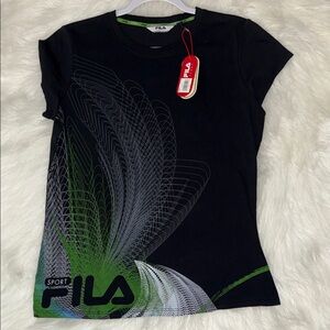 Fila Black T-Shirt with Green and White Graphic